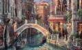 ヴェネツィアの運河橋の上の街並みの近代的な都市のシーン